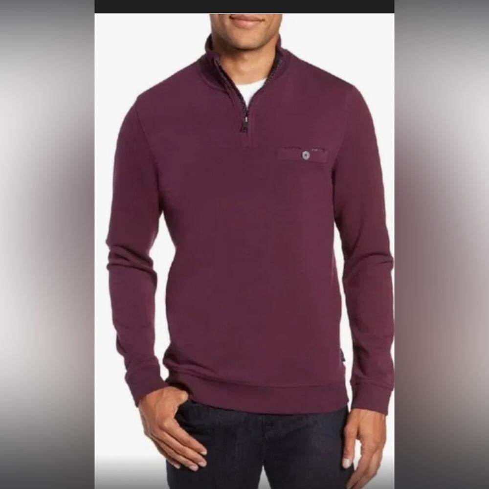 Ted Baker Bevyhil Quarter Zip Pullover Sweater Burgundy Mock Funnel Neck Sz L 4 - Picture 1 of 8